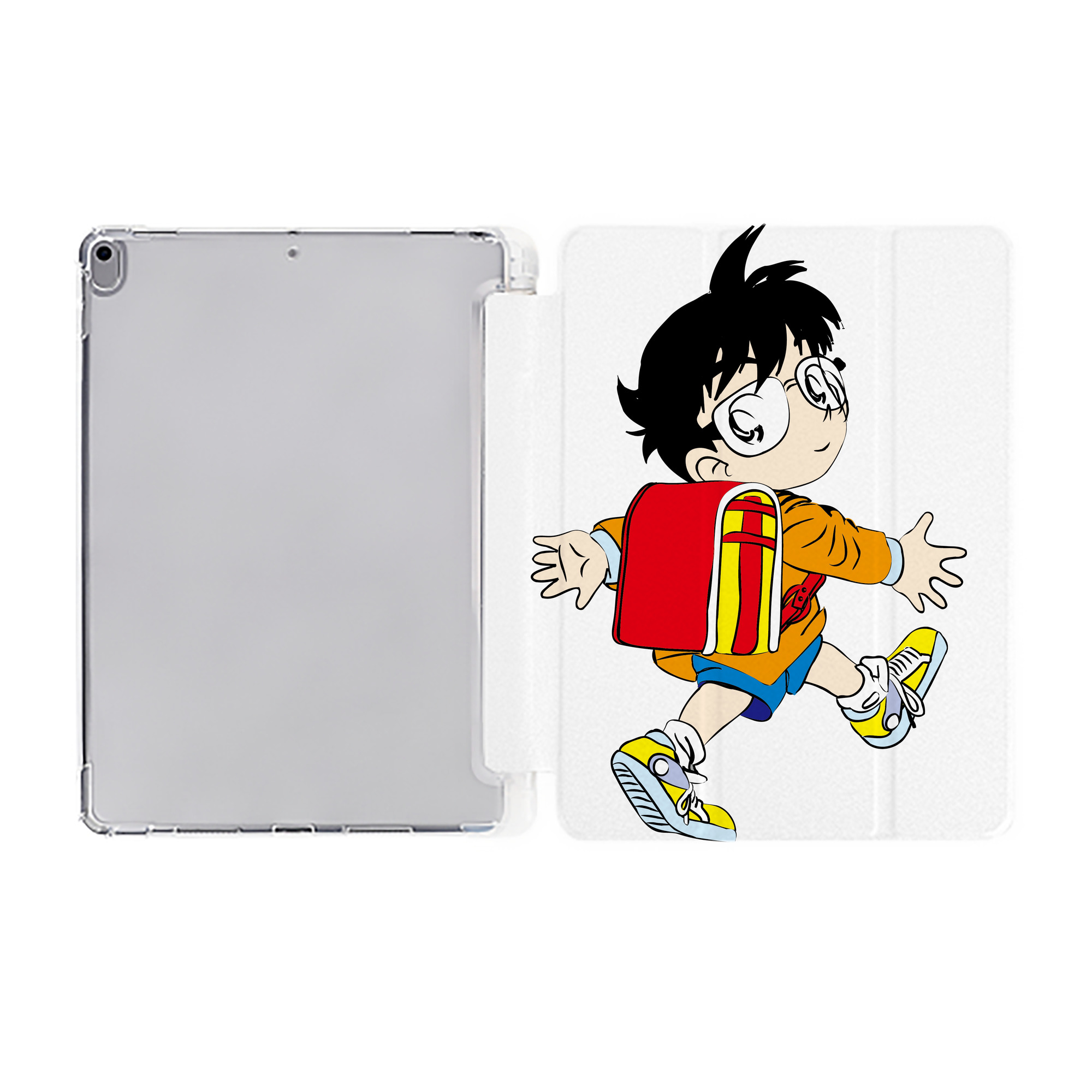 （画像用） 名探偵コナン 江戸川 コナン Detective Conan Conan Edogawa IPad ケース ペン収納付き 三つ折りスタンド PUレザー×シリコン 対応機種9.5/10.5/10.9インチ